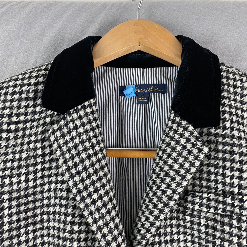 Brooks Brothers Womens blazer 10 houndstooth Wool Black White Moon England - Picture 2 of 16
